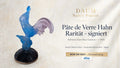 DAUM FRANCE HAHN SKULPTUR  PATE DE VERRE KRISTALL BLAU SIGNIERT