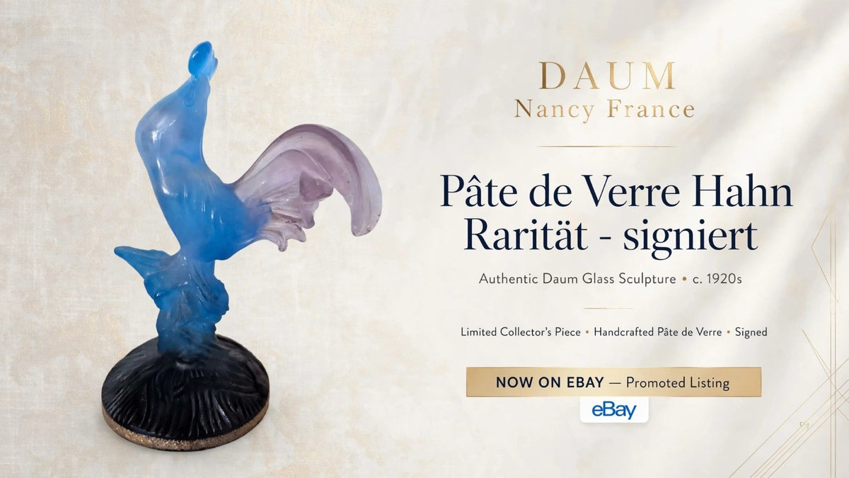 DAUM FRANCE HAHN SKULPTUR  PATE DE VERRE KRISTALL BLAU SIGNIERT