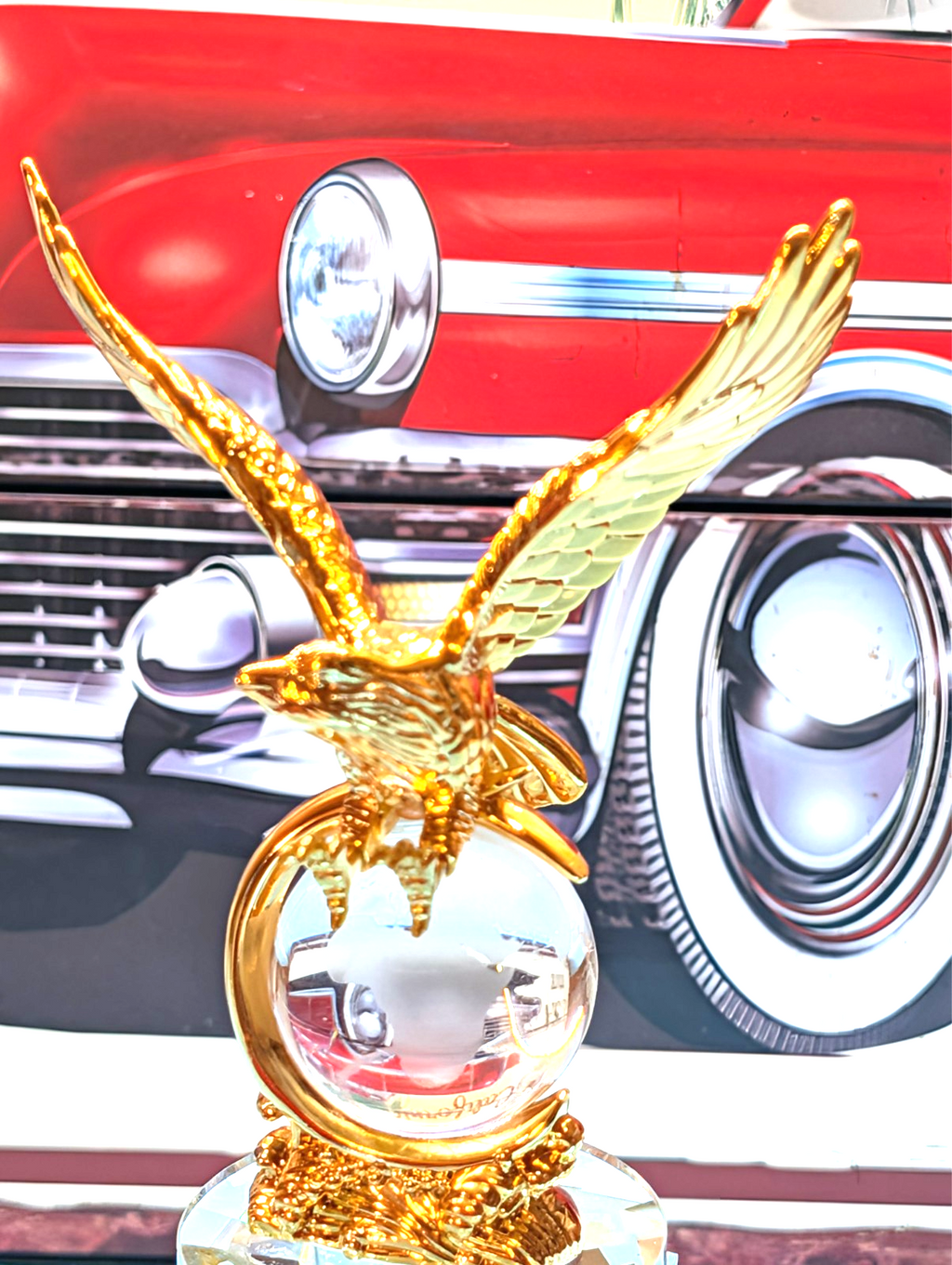 KRISTALL USZEICHNUNG AMERIKANISCHER ADLER MIT SOCKELGLAS UND BRONZE