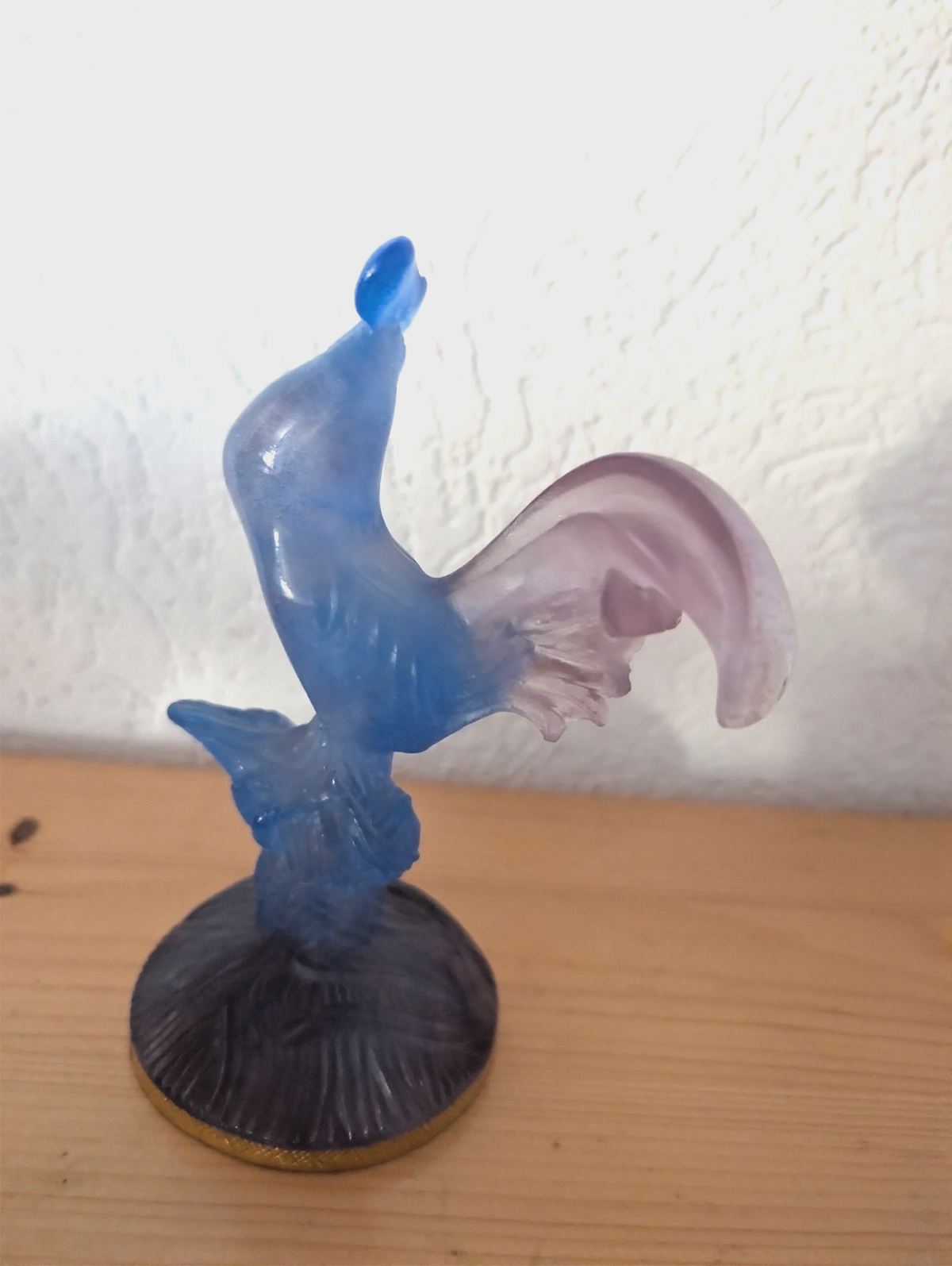 DAUM FRANCE HAHN SKULPTUR  PATE DE VERRE KRISTALL BLAU SIGNIERT