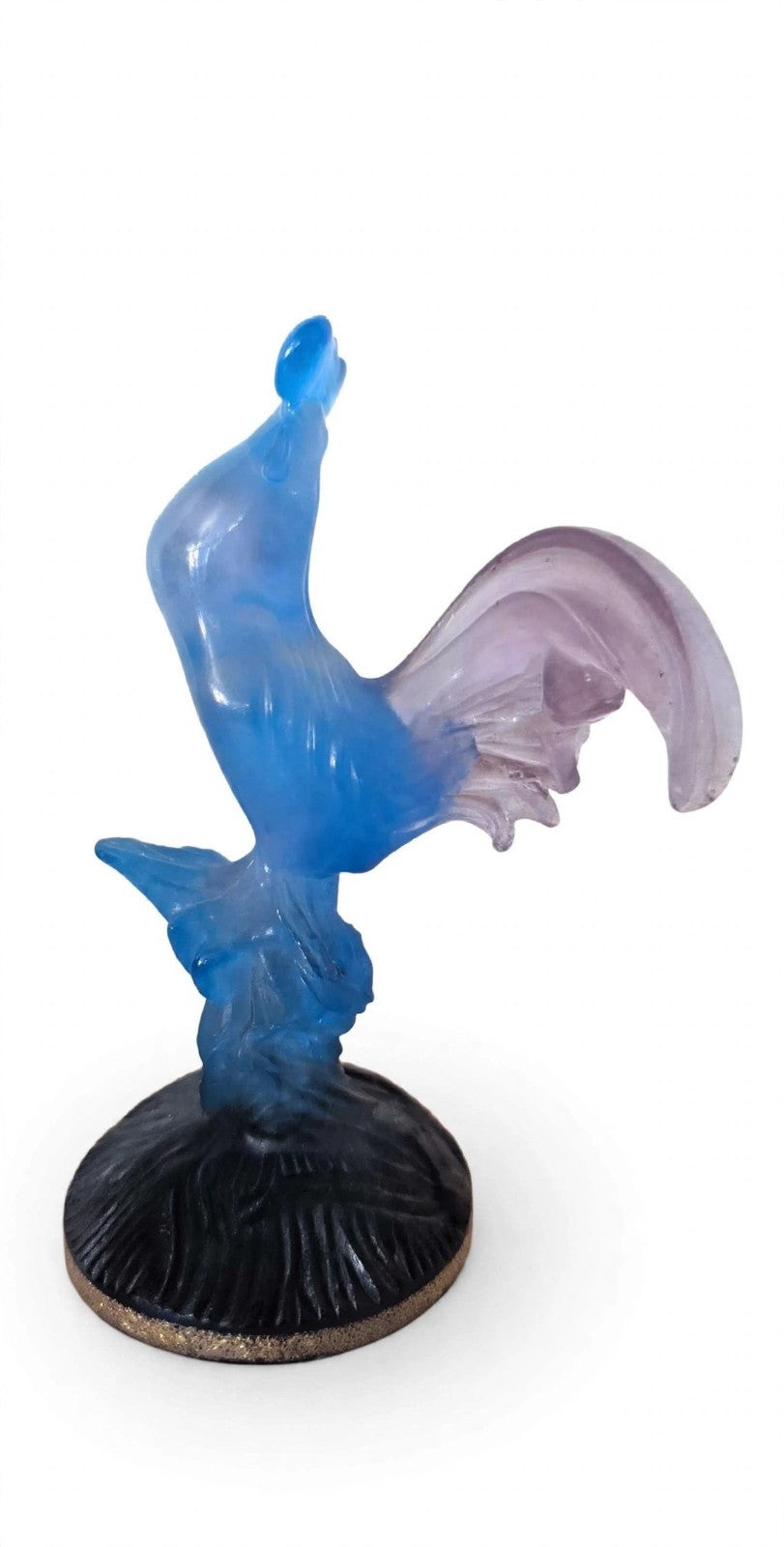 DAUM FRANCE HAHN SKULPTUR  PATE DE VERRE KRISTALL BLAU SIGNIERT
