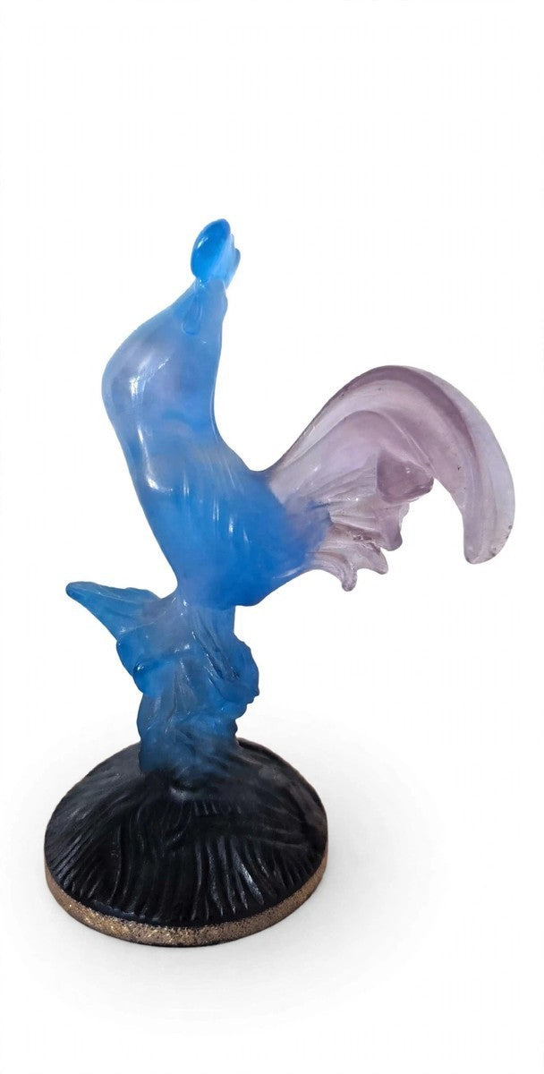 DAUM FRANCE HAHN SKULPTUR  PATE DE VERRE KRISTALL BLAU SIGNIERT