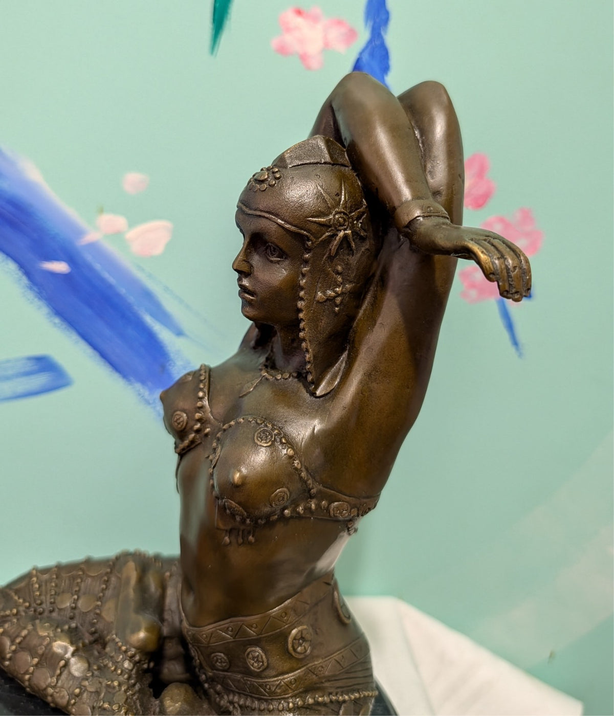 TOP GROSSE DEKORATIVE BRONZE TÄNZERINNEN FIGUR IM ART DECO STIL HINGUCKER