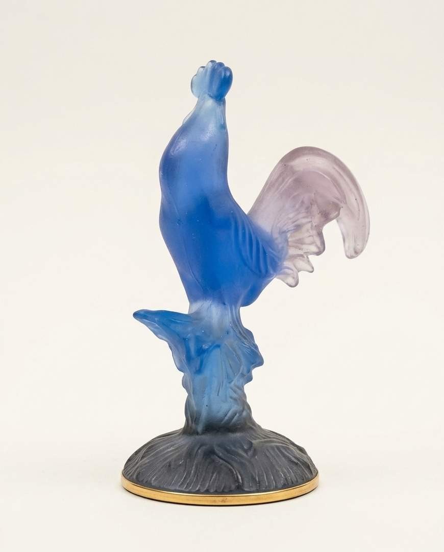 DAUM FRANCE HAHN SKULPTUR  PATE DE VERRE KRISTALL BLAU SIGNIERT
