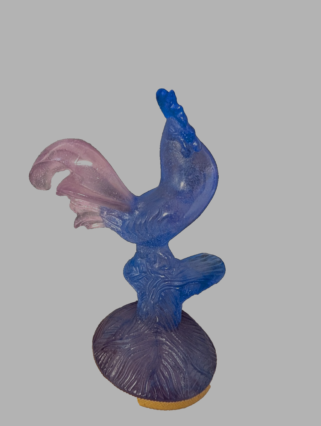 DAUM FRANCE HAHN SKULPTUR  PATE DE VERRE KRISTALL BLAU SIGNIERT
