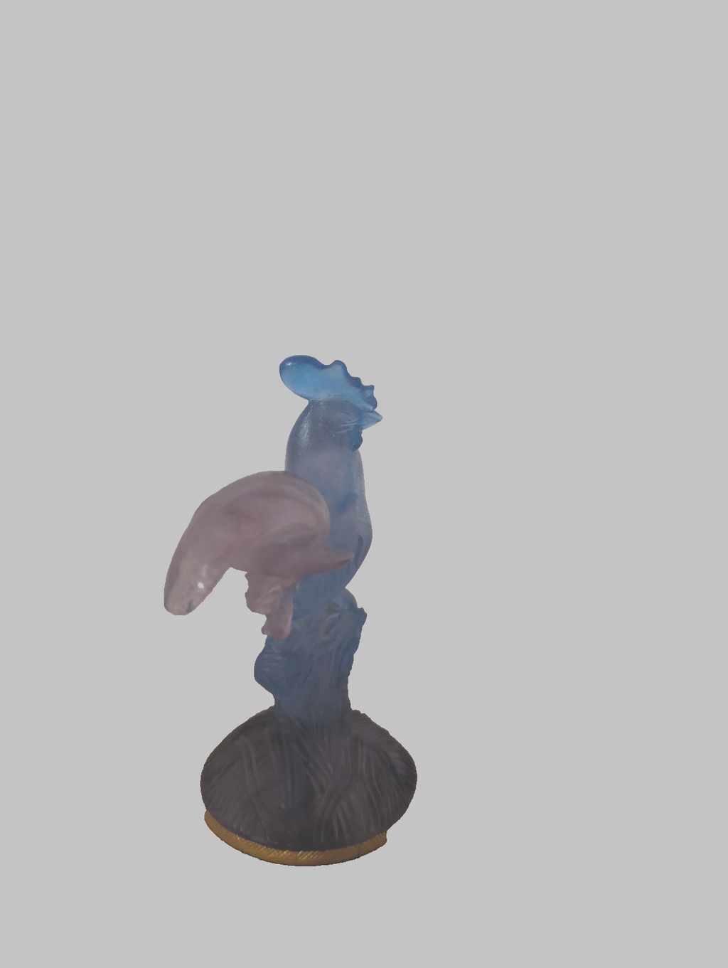 DAUM FRANCE HAHN SKULPTUR  PATE DE VERRE KRISTALL BLAU SIGNIERT