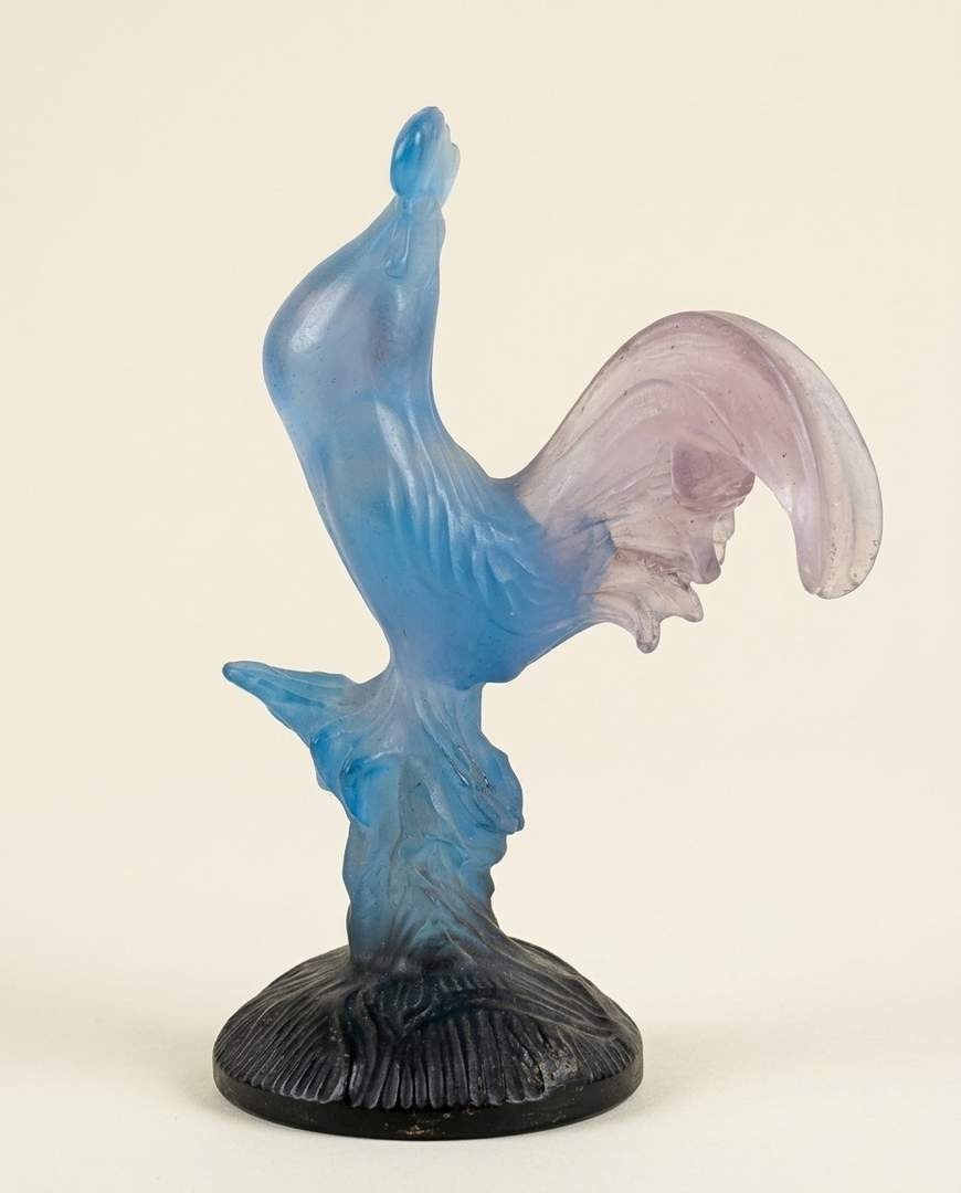 DAUM FRANCE HAHN SKULPTUR  PATE DE VERRE KRISTALL BLAU SIGNIERT