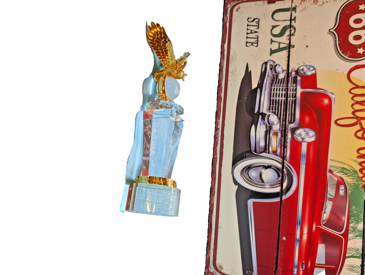KRISTALL USZEICHNUNG AMERIKANISCHER ADLER MIT SOCKELGLAS UND BRONZE