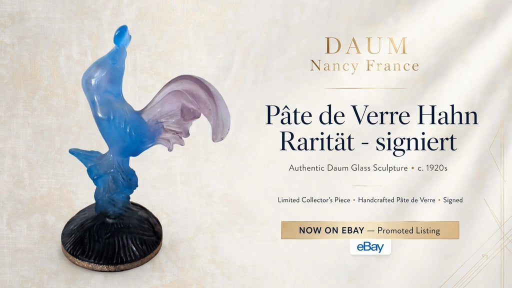 DAUM FRANCE HAHN SKULPTUR  PATE DE VERRE KRISTALL BLAU SIGNIERT