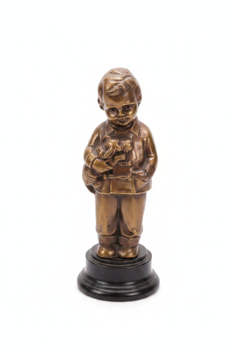 Antike Bronzefigur Junge auf Marmorsockel – Frankreich um 1800, 21 cm