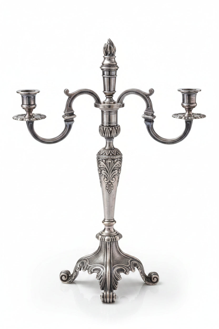 2 versilberte Kerzenständer – Antik, Höhe 39 cm