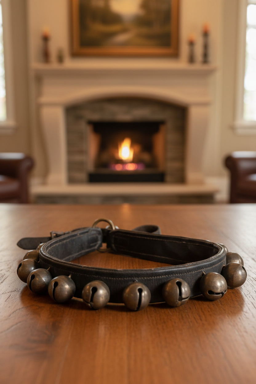 Support de grelots de traîneau à chevaux antique – 12 clochettes, 105 cm, excellent état