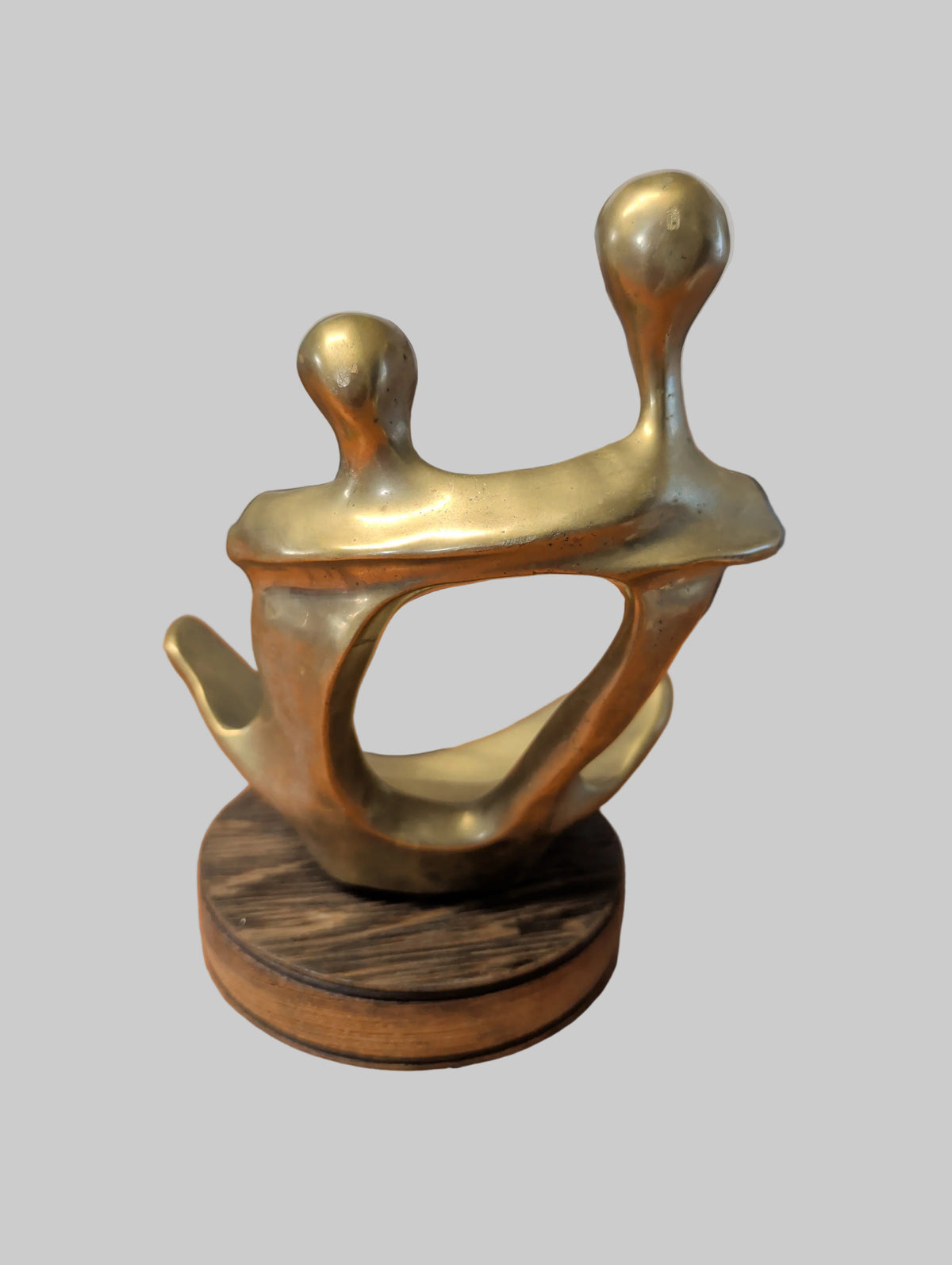 Antike Bronze Figur – Liebe und Verbundenheit – Auf Rundem Holzsockel – 24 cm