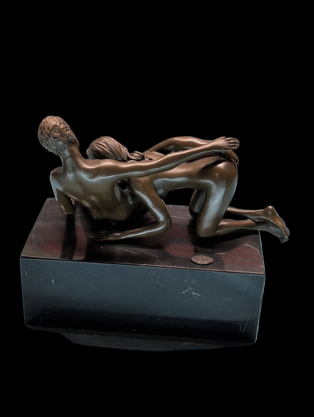 Statuette moderne en bronze, couple sur socle en marbre – 18 x 17 cm, pièce de collection