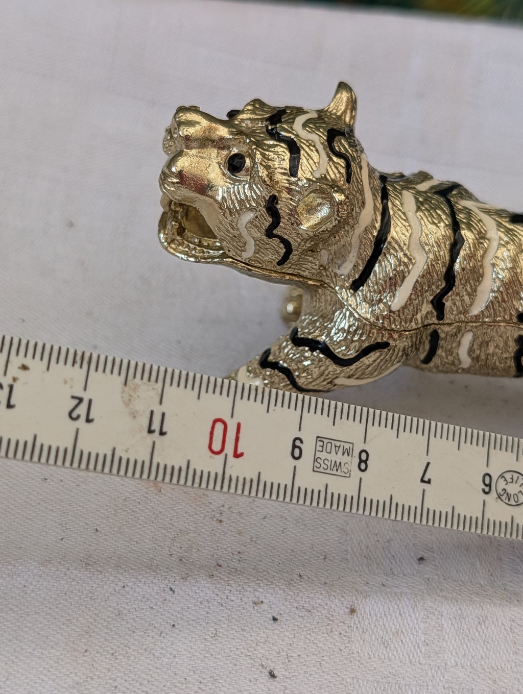 Tiger Pillendose Zinn Emailliert 12 cm – Dekorative Dose