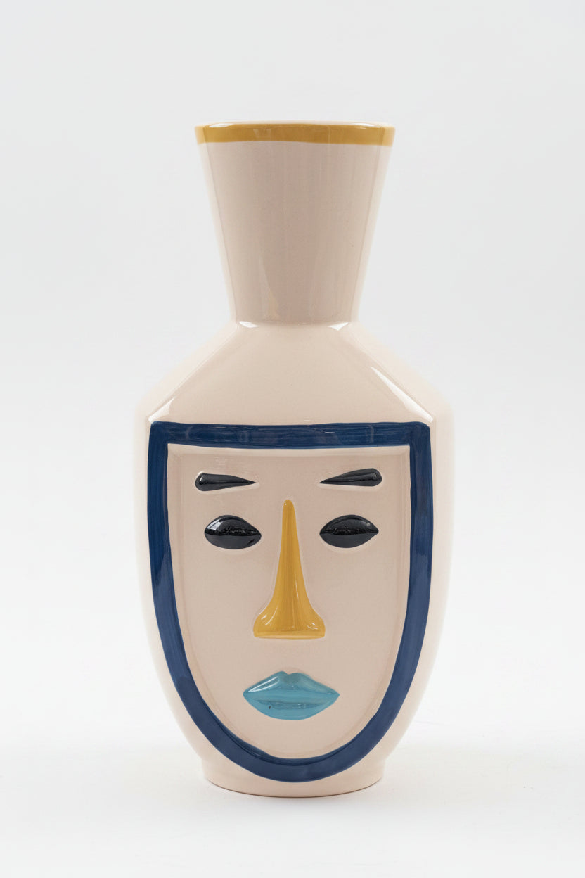Porzellan Gesichtsvase 31 cm – Skulptur mit Gesichtsrelief