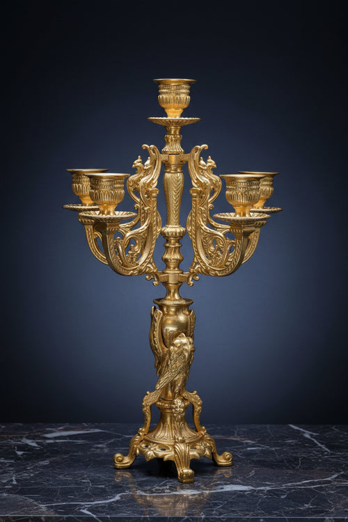 Antike Barock-Kandelaber Kerzenständer – Vergoldete Bronze mit Putten, 2er Set, 64 cm