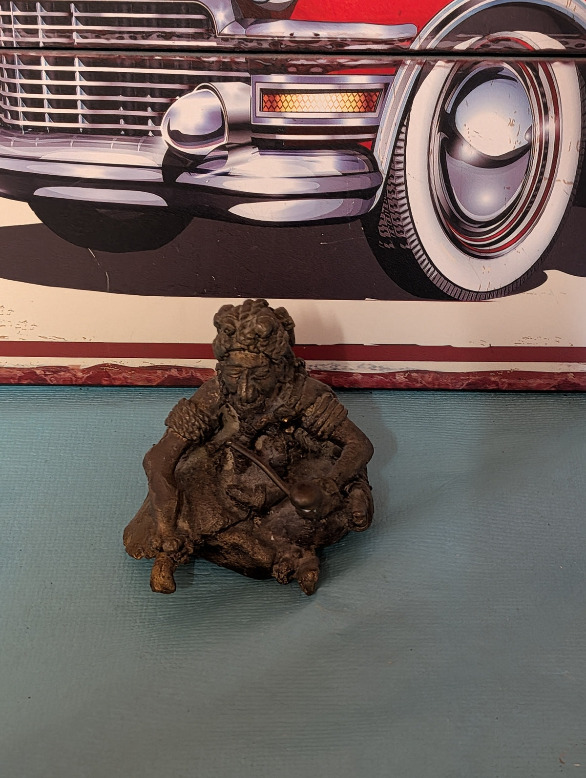 ANTIKER BRONZE ODER METALL FIGUR SITZENDEN MANNES GOTTHEIT