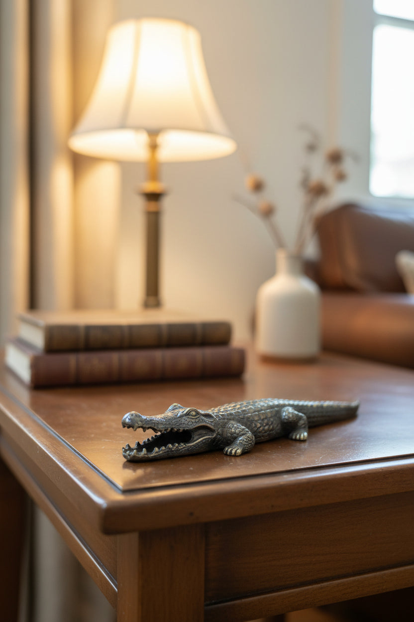 Kleiderhaken Krokodil – Dekorativer Bronzehaken, Länge 19 cm