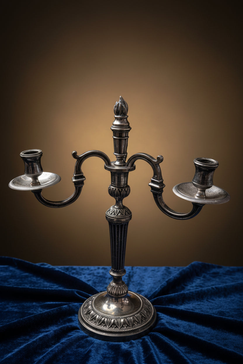2 versilberte Kerzenständer – Antik, Höhe 39 cm
