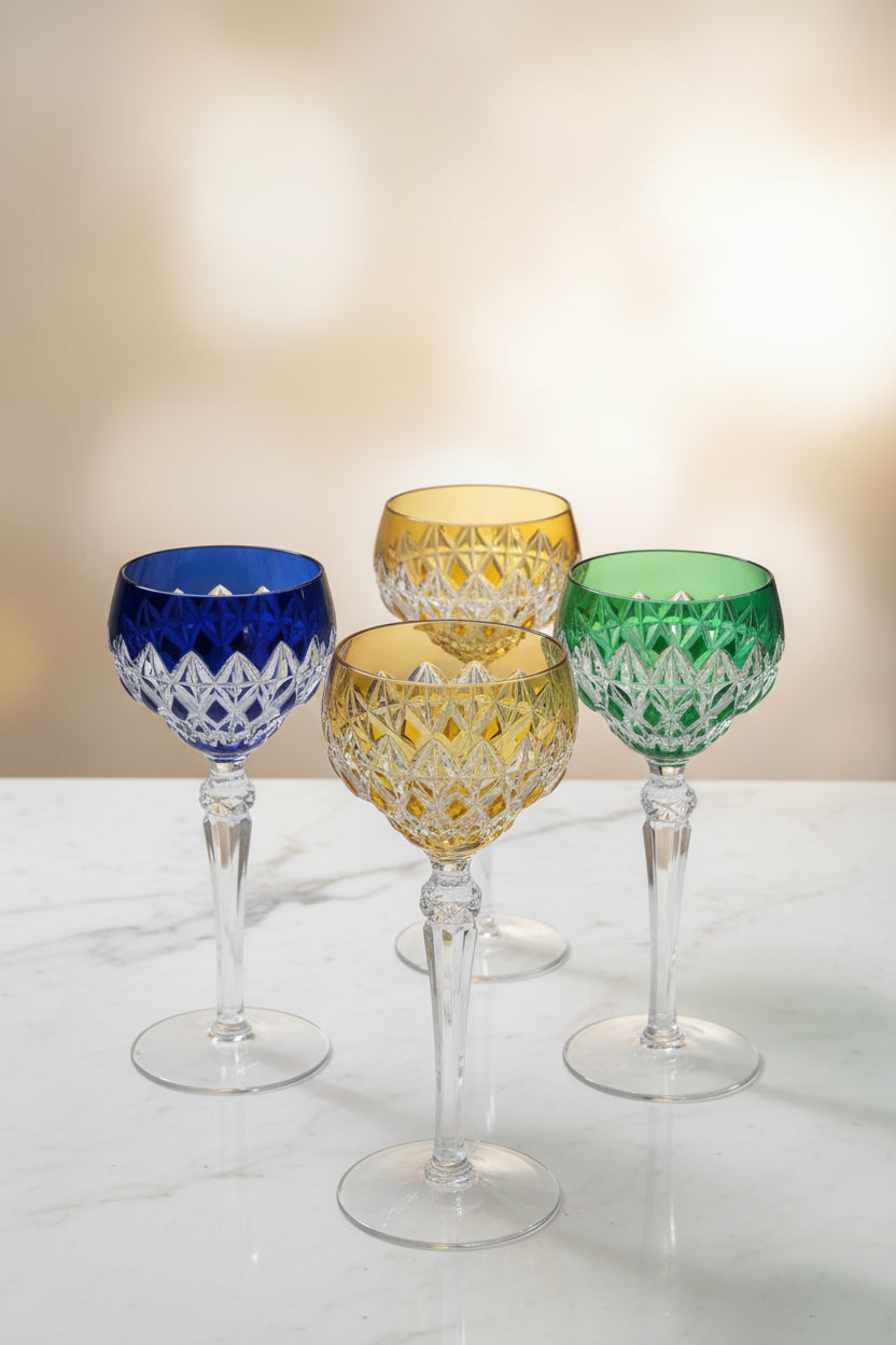 Antike Kristallgläser 6er Set – Rumänien, 1960er/70er Jahre, verschiedene Farben