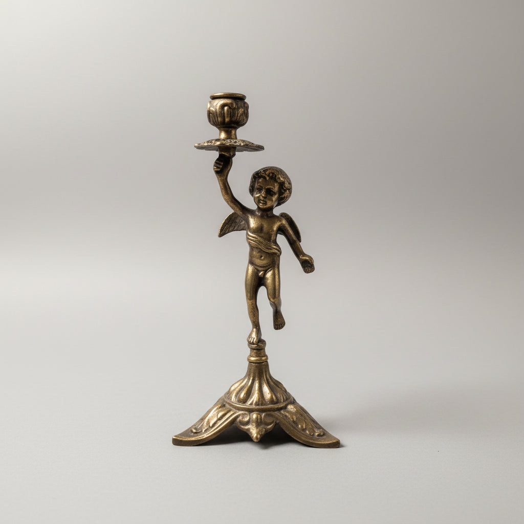 Antikes Paar Bronze Kerzenhalter – Junge Engel – Höhe 25 cm