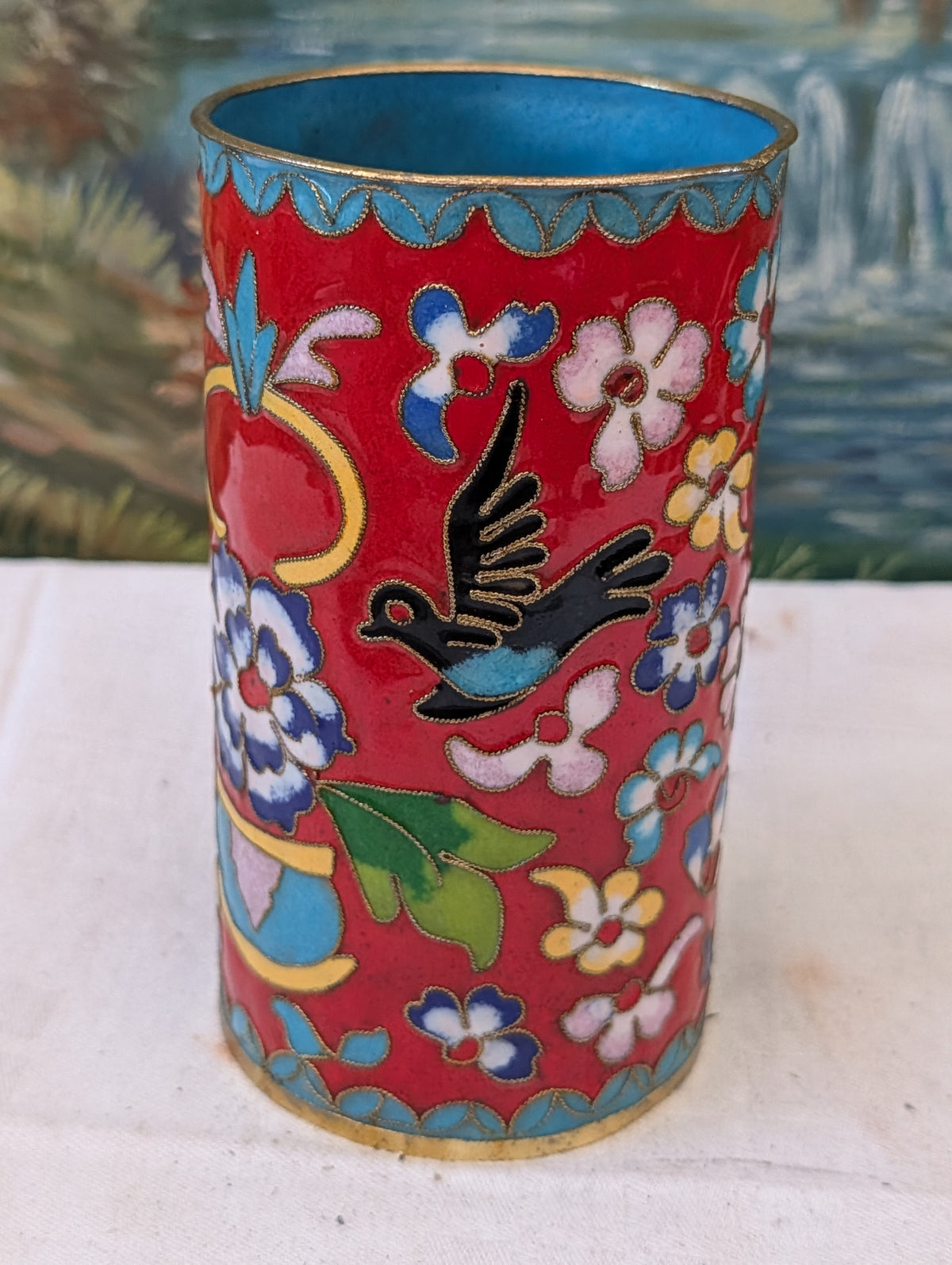 Cloisonné Vase 14 cm – Antike Emaillearbeit