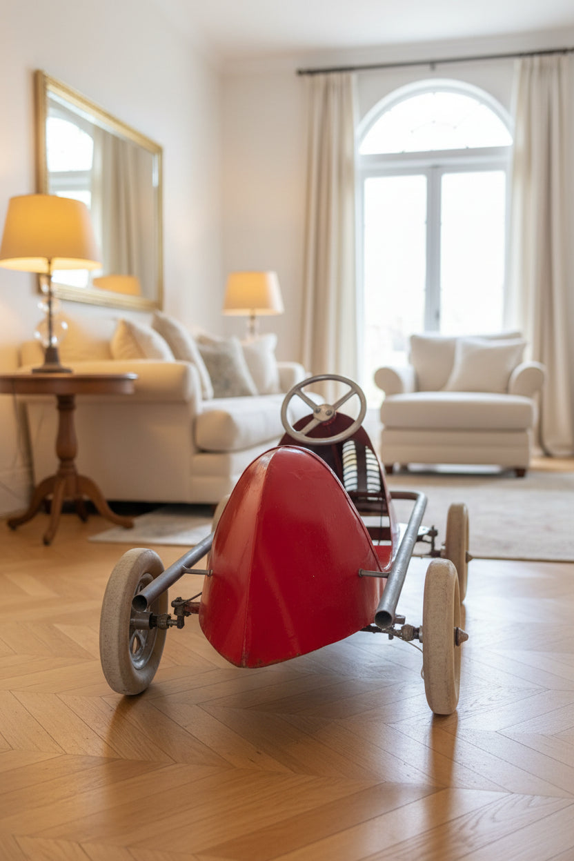 Vintage Trett-Auto Bugatti-Stil – Rarität 1950er/60er Jahre, Rotes Sammlersstück
