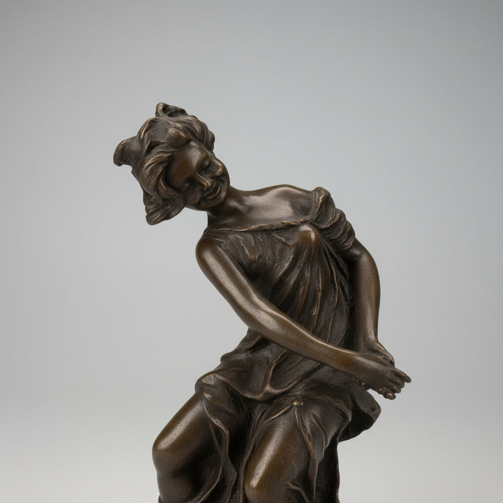 Bronze Figur Mädchen auf Stuhl – Feine Bronzeskulptur, Sammlerobjekt