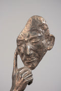 NACHDENKLICHES GESICHT MANNES  SILBERNE BRONZE SKULPTUR SIGNIERT