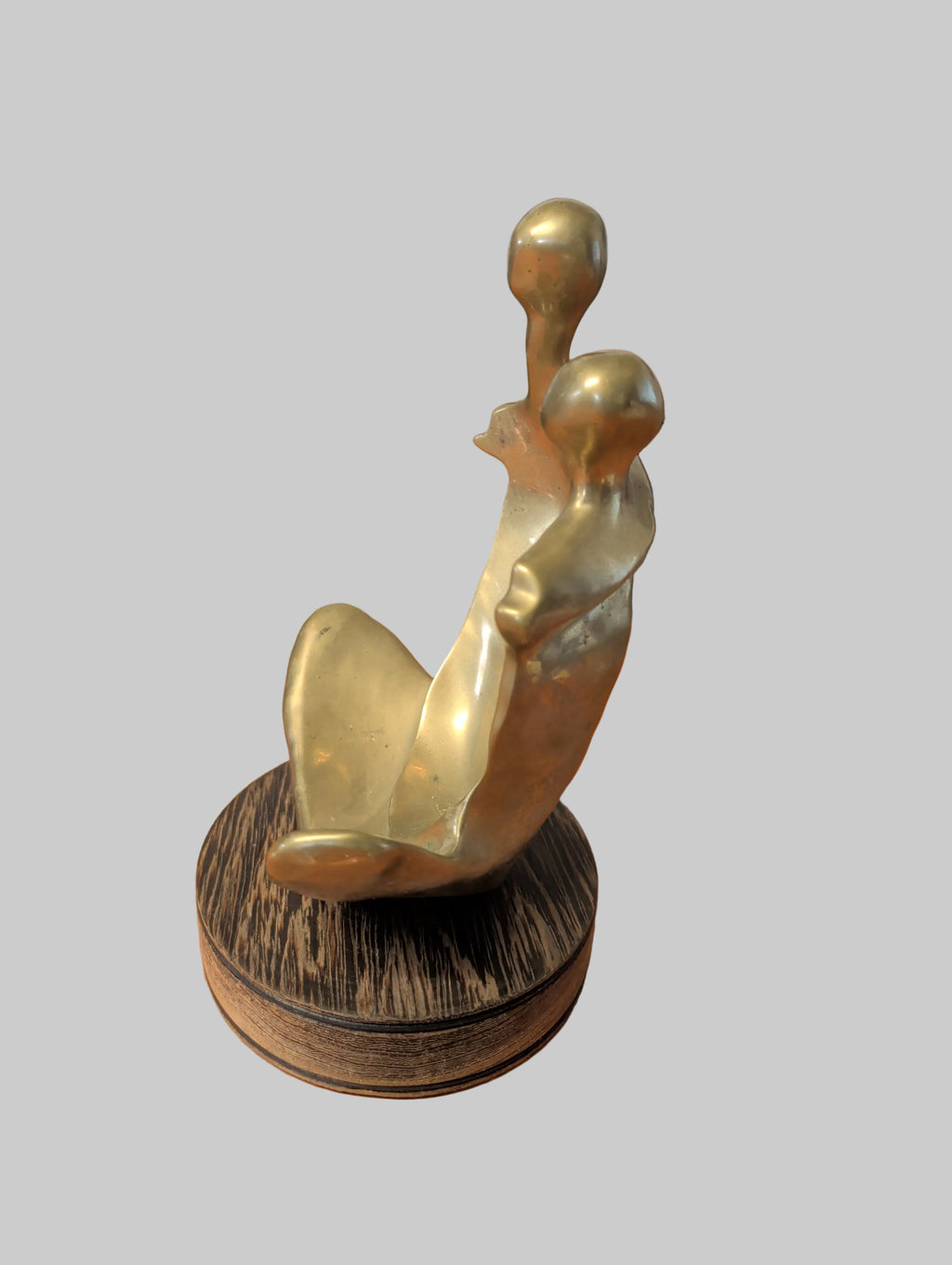 Antike Bronze Figur – Liebe und Verbundenheit – Auf Rundem Holzsockel – 24 cm