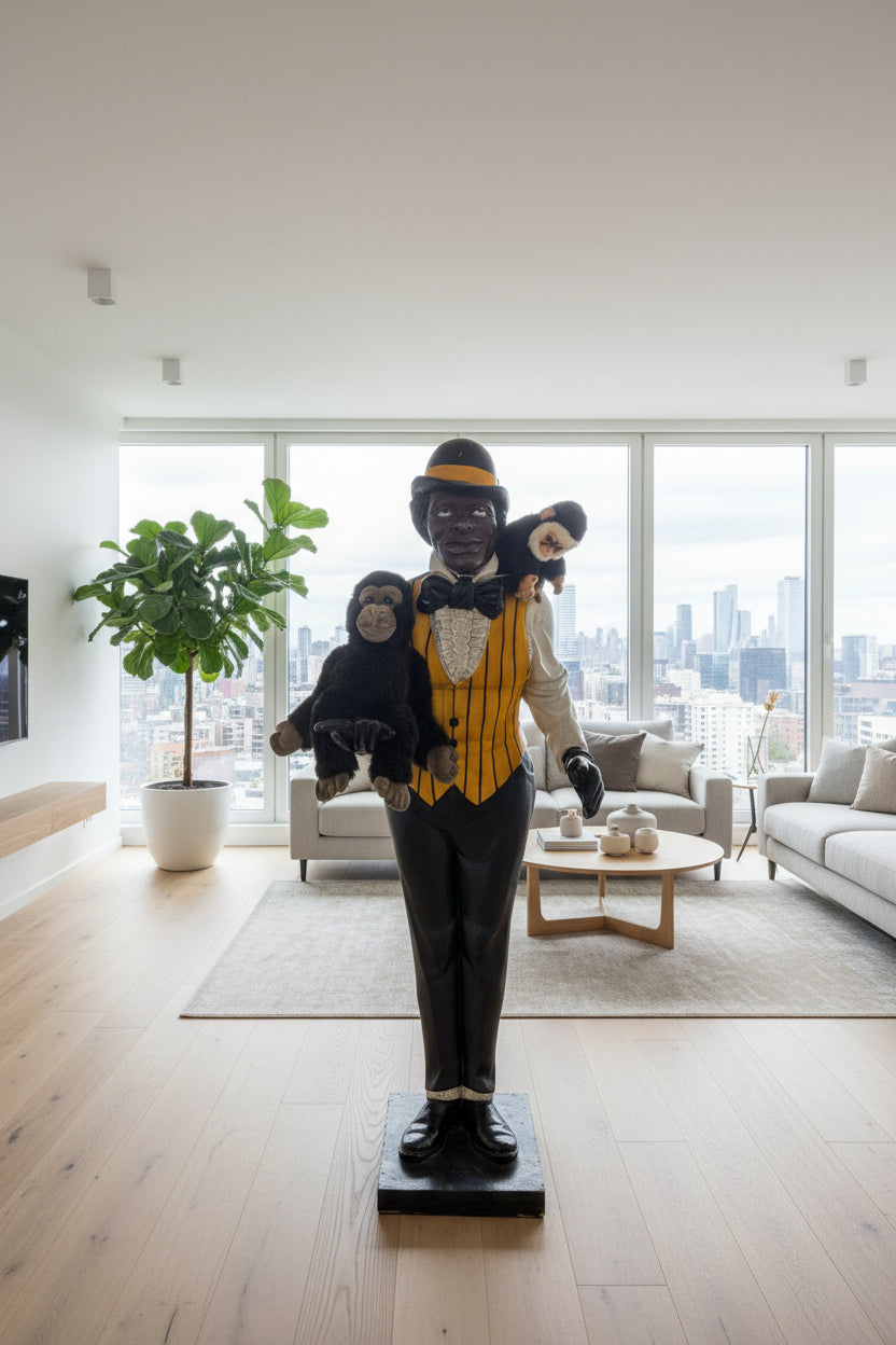 Lebensgrosse Jazz-Figur Hotel Boy Art Déco – 184 cm Kunstharz Skulptur, Vintage Deko