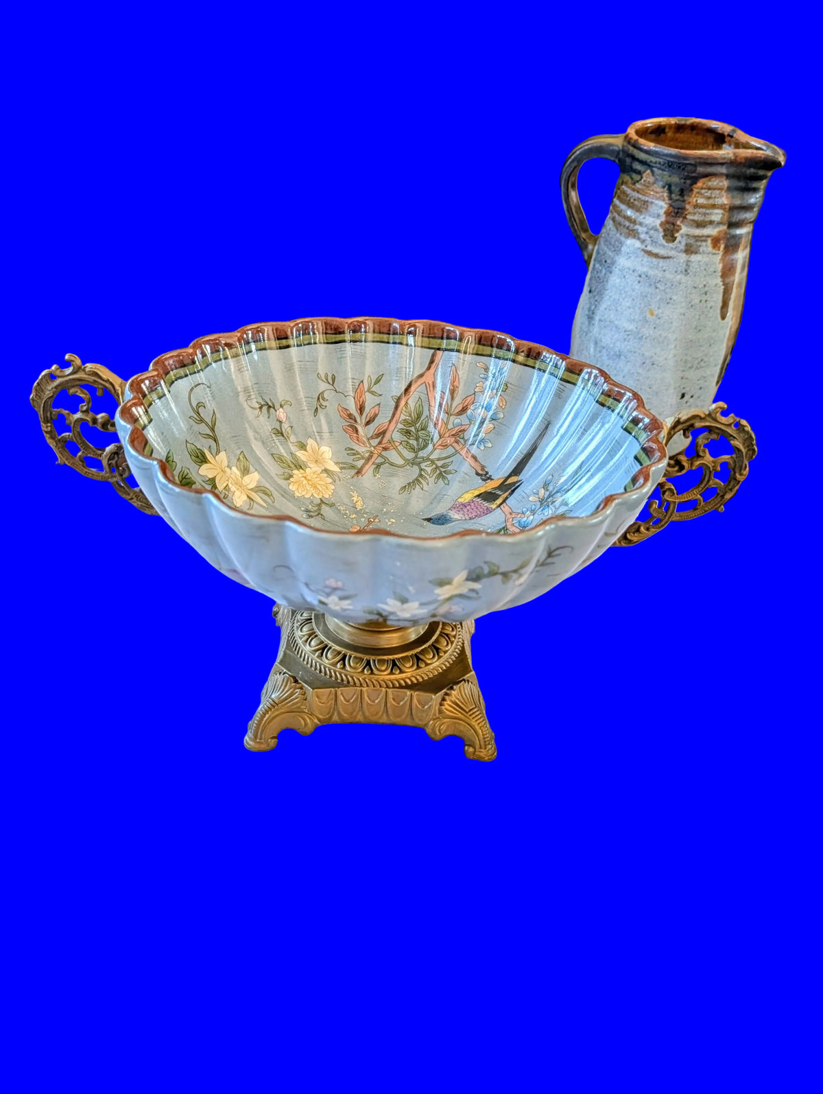 Antike Porzellan Schale mit Bronze – Vintage Dekoration Sammlerstück