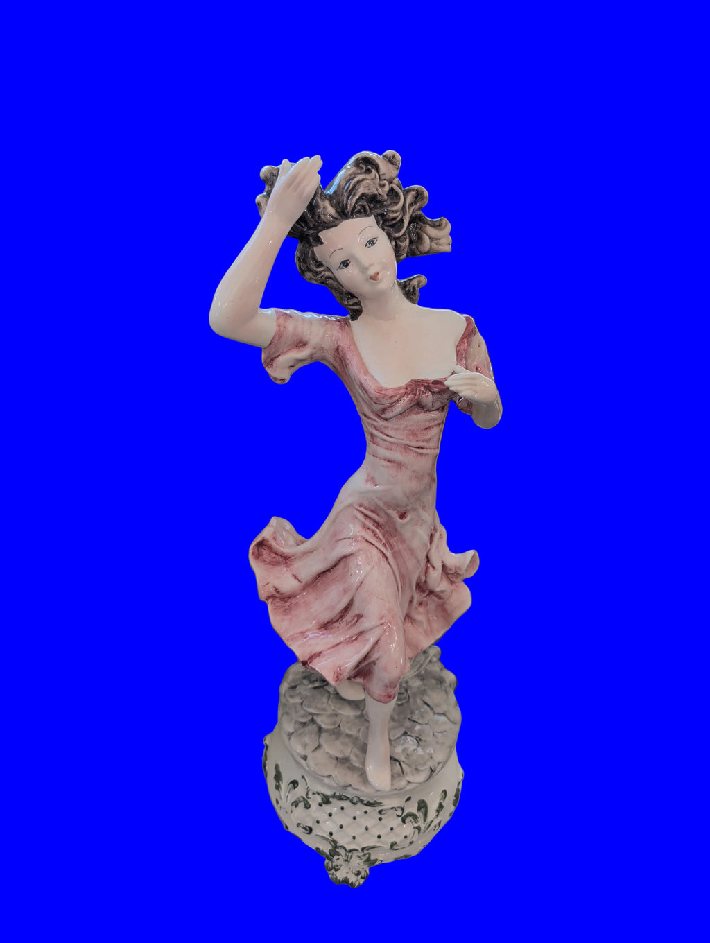 Antike Keramikfigur Dame im rosa Kleid – Handgemalt, Italien, 88 cm