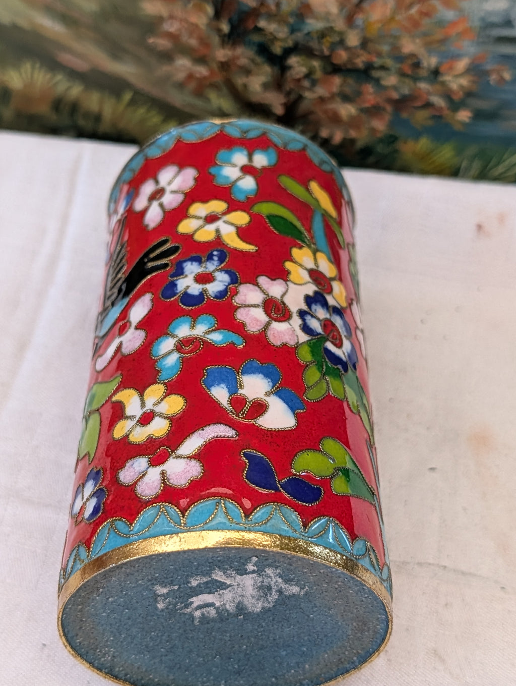 Cloisonné Vase 14 cm – Antike Emaillearbeit
