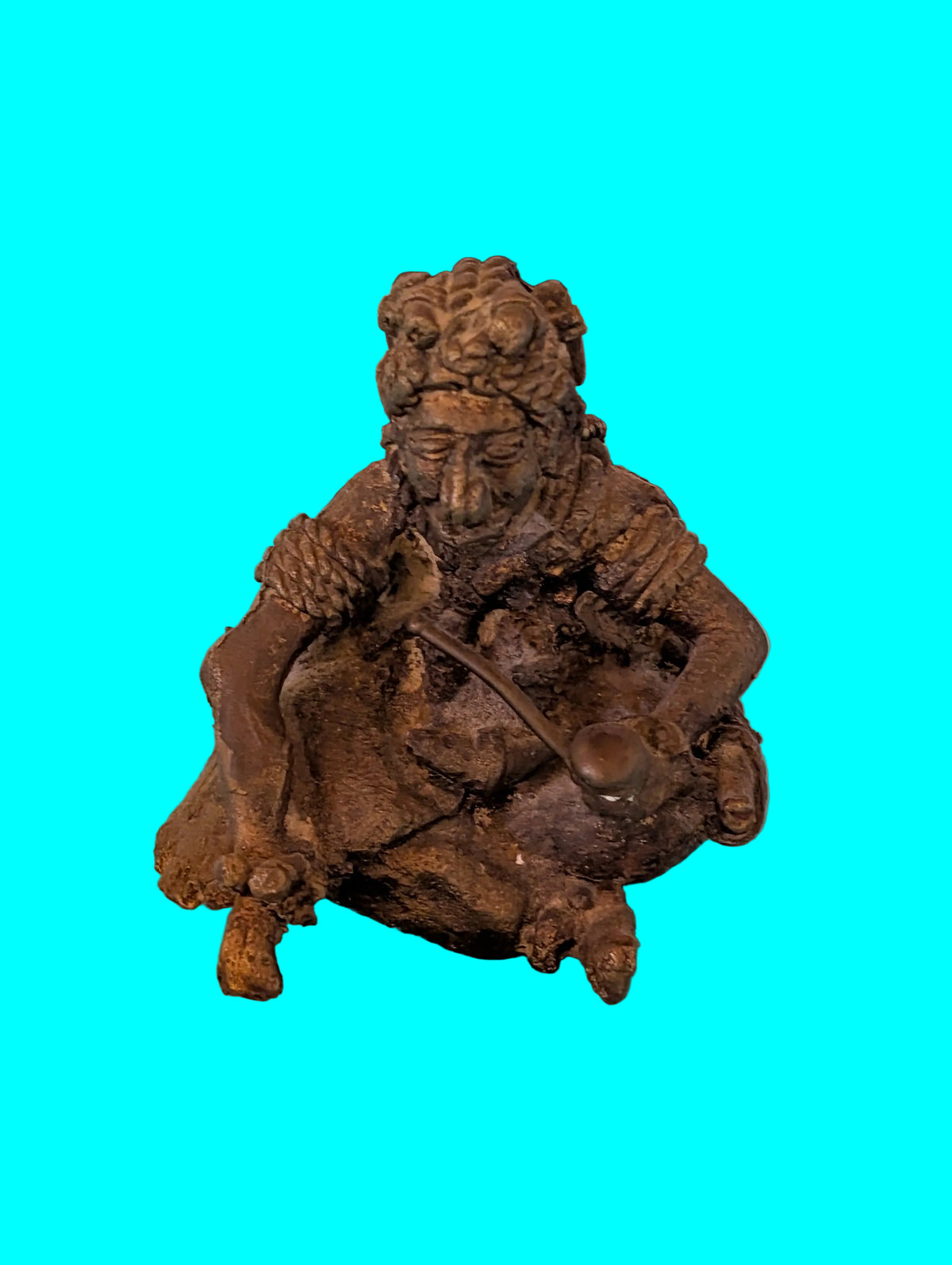 ANTIKER BRONZE ODER METALL FIGUR SITZENDEN MANNES GOTTHEIT