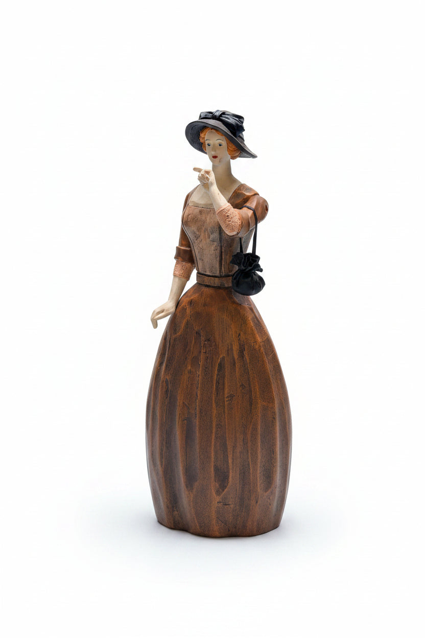 Moderne Lady Holzfigur mit Schirm und Tasche – Deko Liebhaberstück