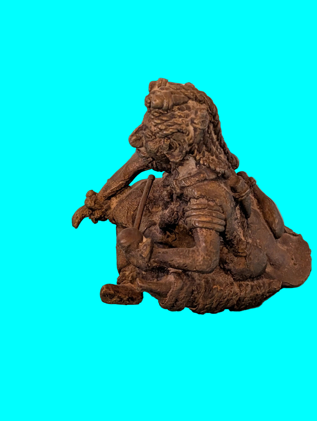 ANTIKER BRONZE ODER METALL FIGUR SITZENDEN MANNES GOTTHEIT