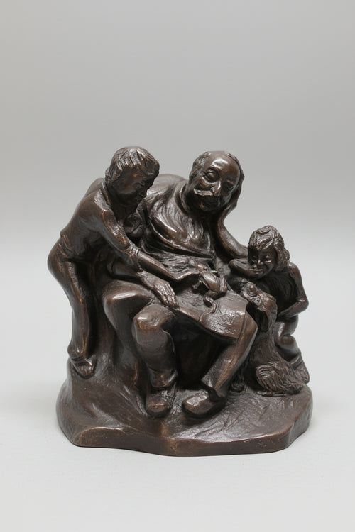 Antike Bronzefigur – Vater und Kind, Frankreich um 1900, 14 cm