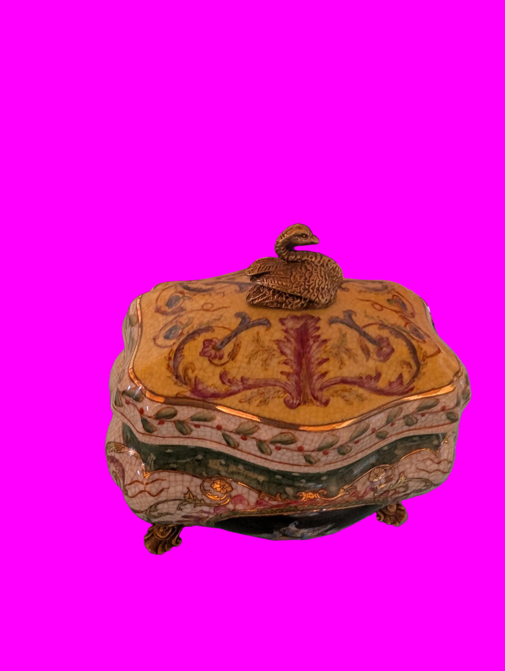 VINTAGE INSPIRIERTE ORNAMENTAL SCHMUCKDOSE MIT SCHWANENFINIAL UND FLORALEM MOTIV
