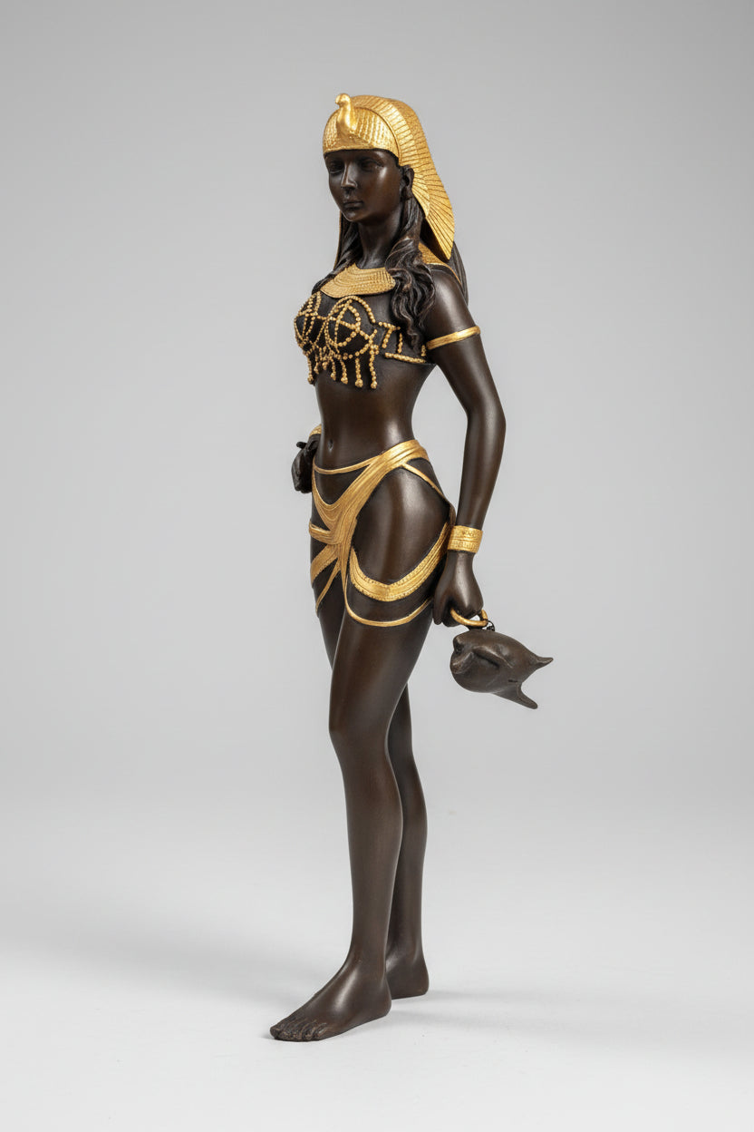 Kleopatra mit Panther – Grosse Goldfarbige Figur, Liebhaberstück