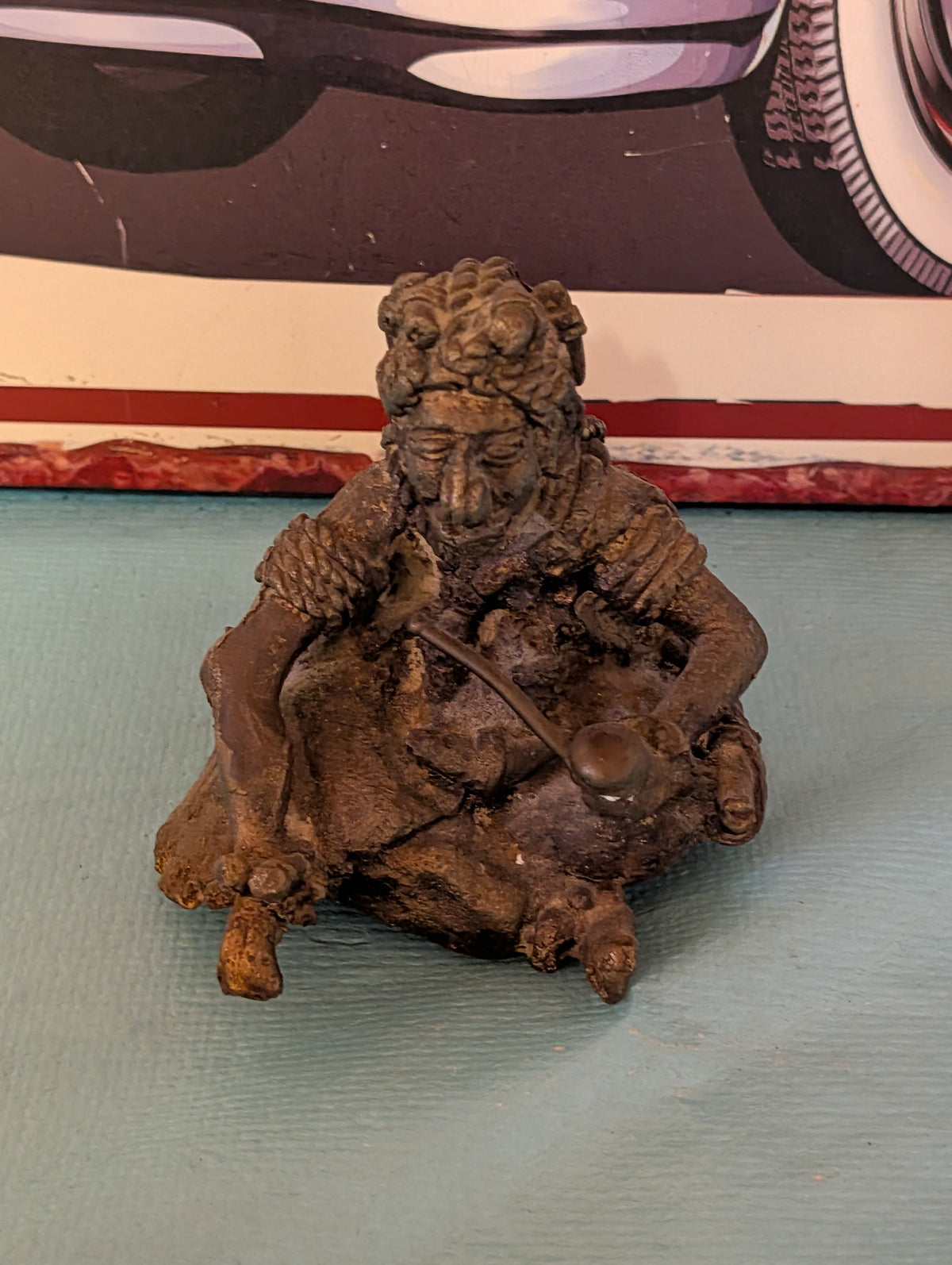 ANTIKER BRONZE ODER METALL FIGUR SITZENDEN MANNES GOTTHEIT