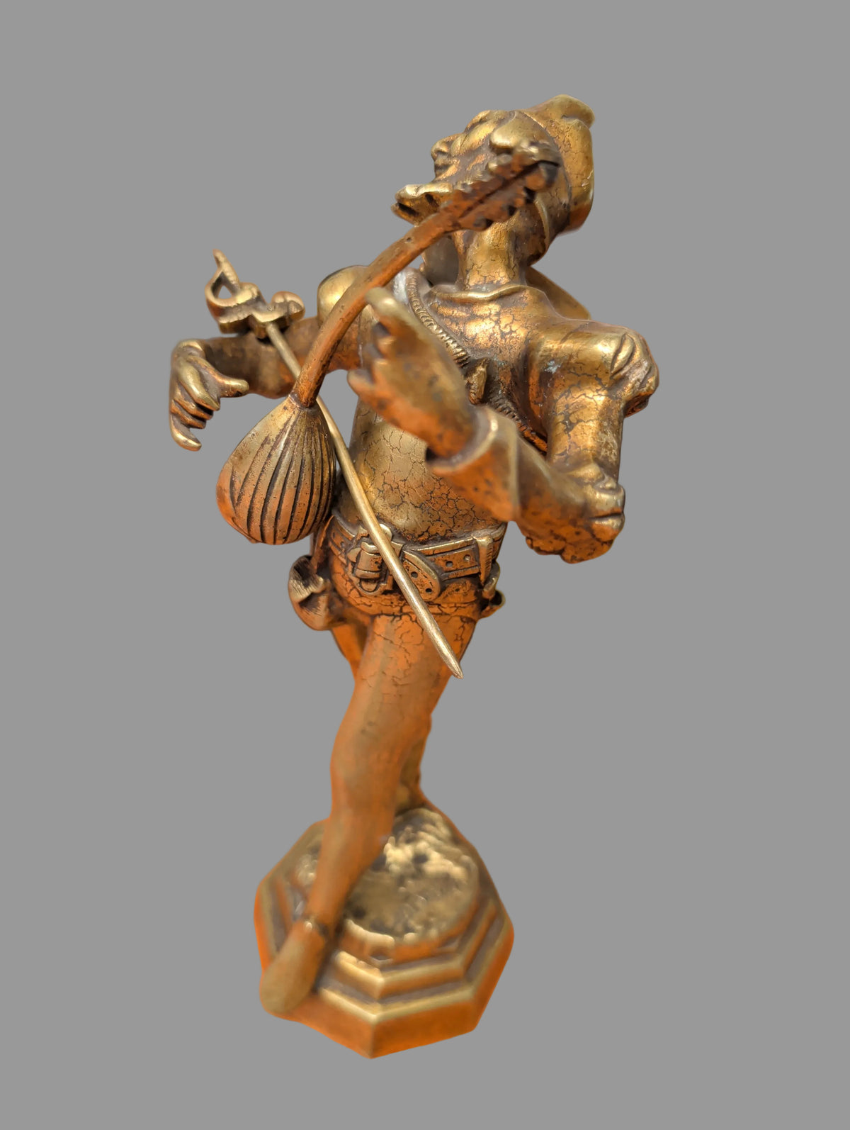 Antike Bronze Figur Teufel / Mephisto mit Laute – Signiert A. De Wever – 28 cm