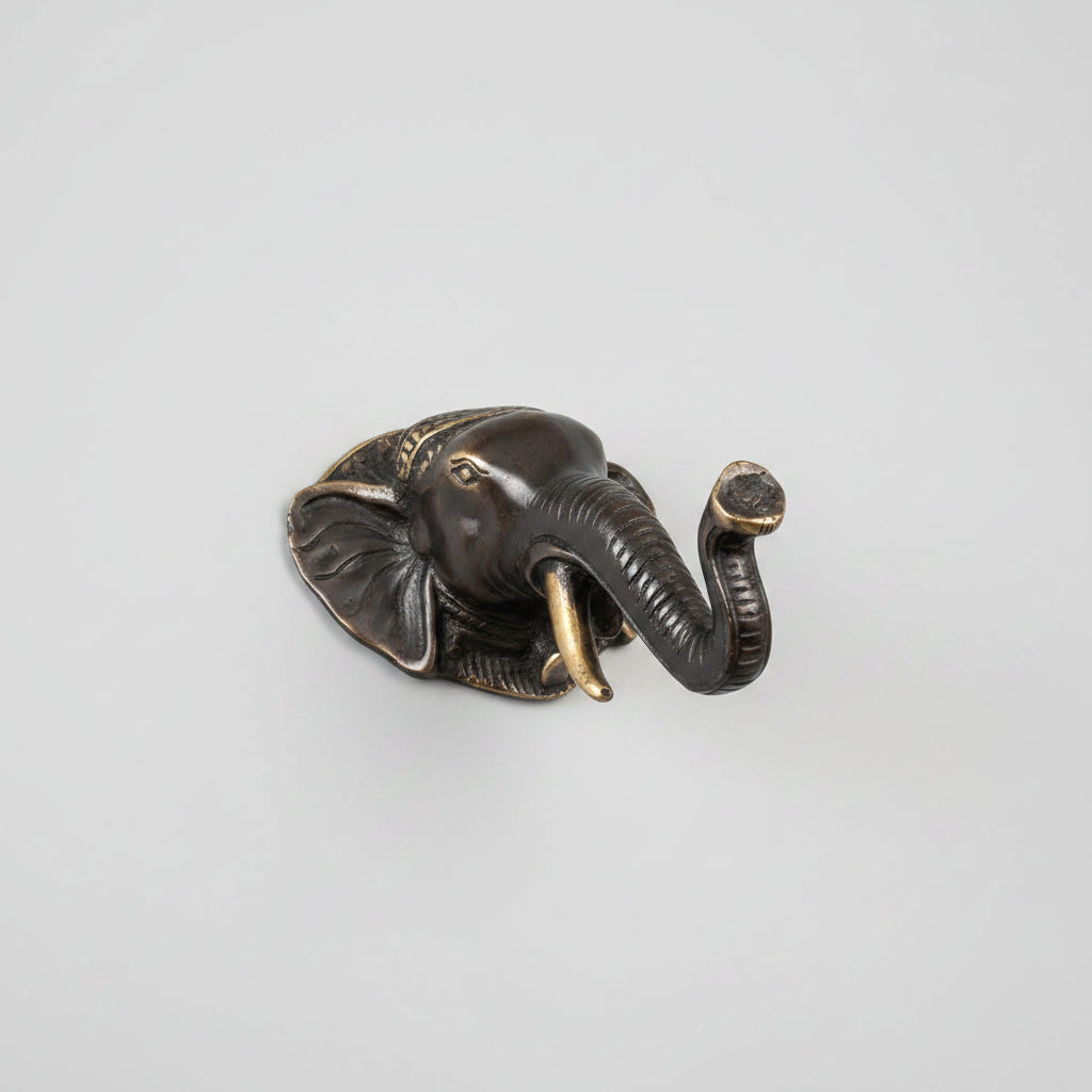 Elefant Kopf Kleiderhaken – Dekorativer Bronzehaken, Höhe 12 cm