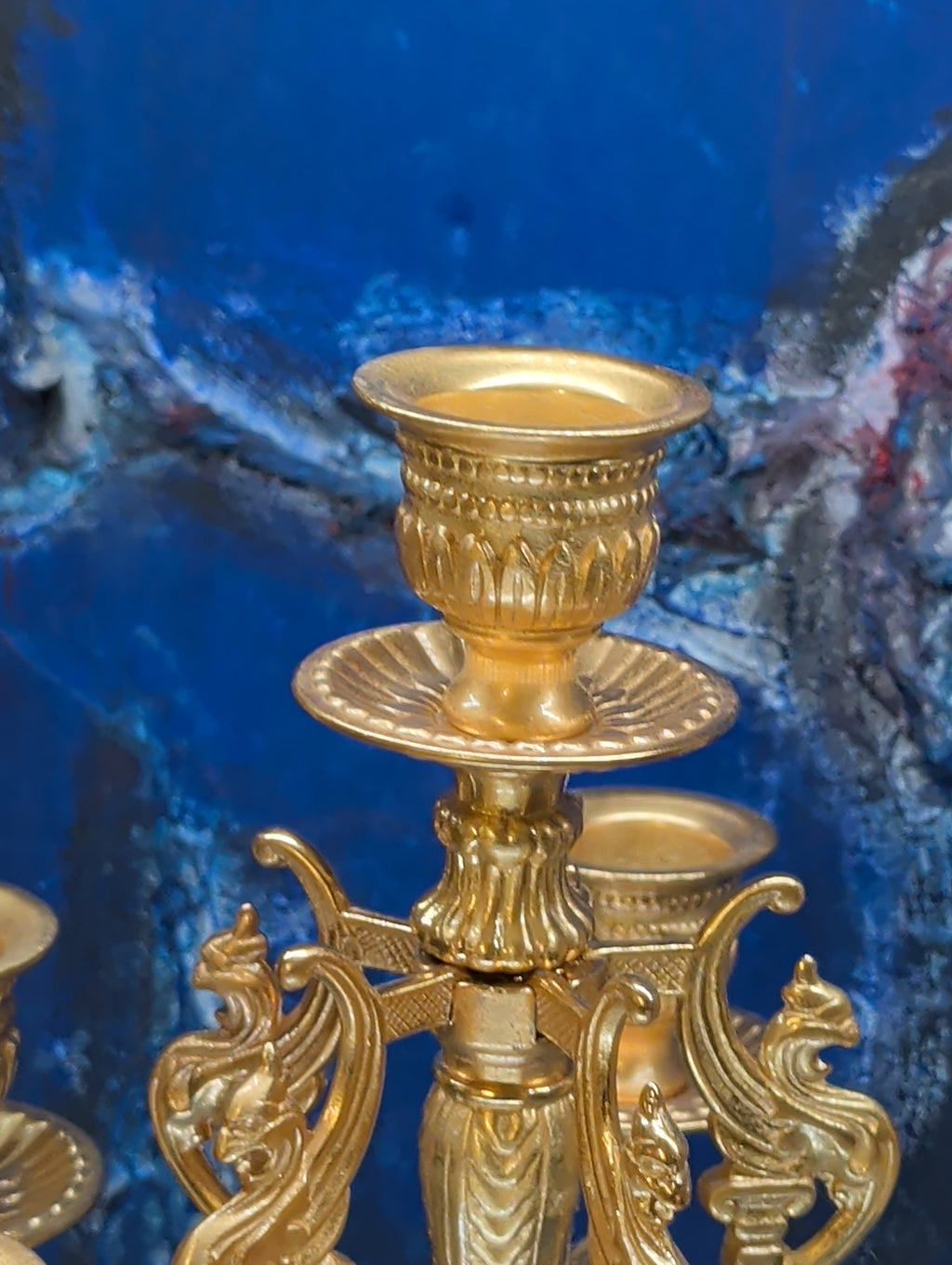 Antike Barock-Kandelaber Kerzenständer – Vergoldete Bronze mit Putten, 2er Set, 64 cm