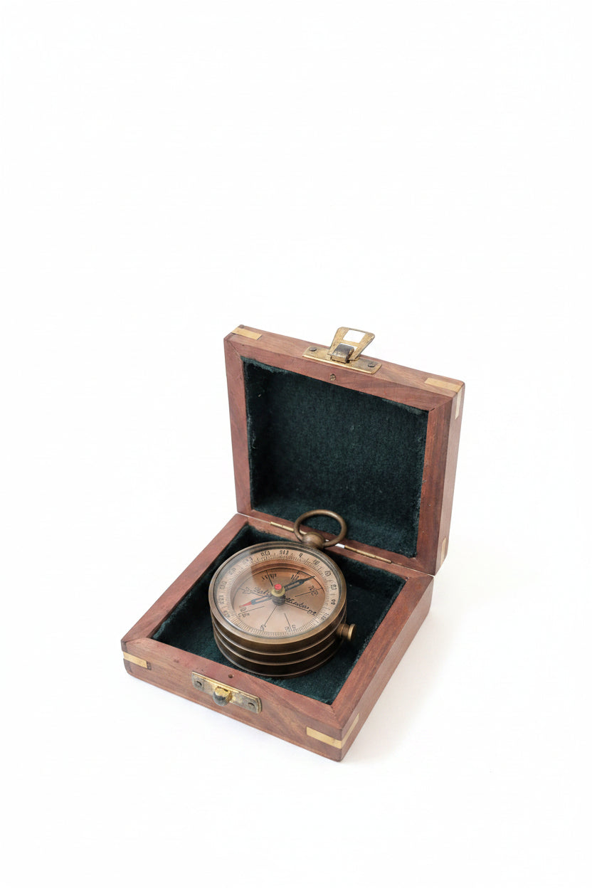 Boussole dans coffret en bois – Article de décoration nautique, Neuf