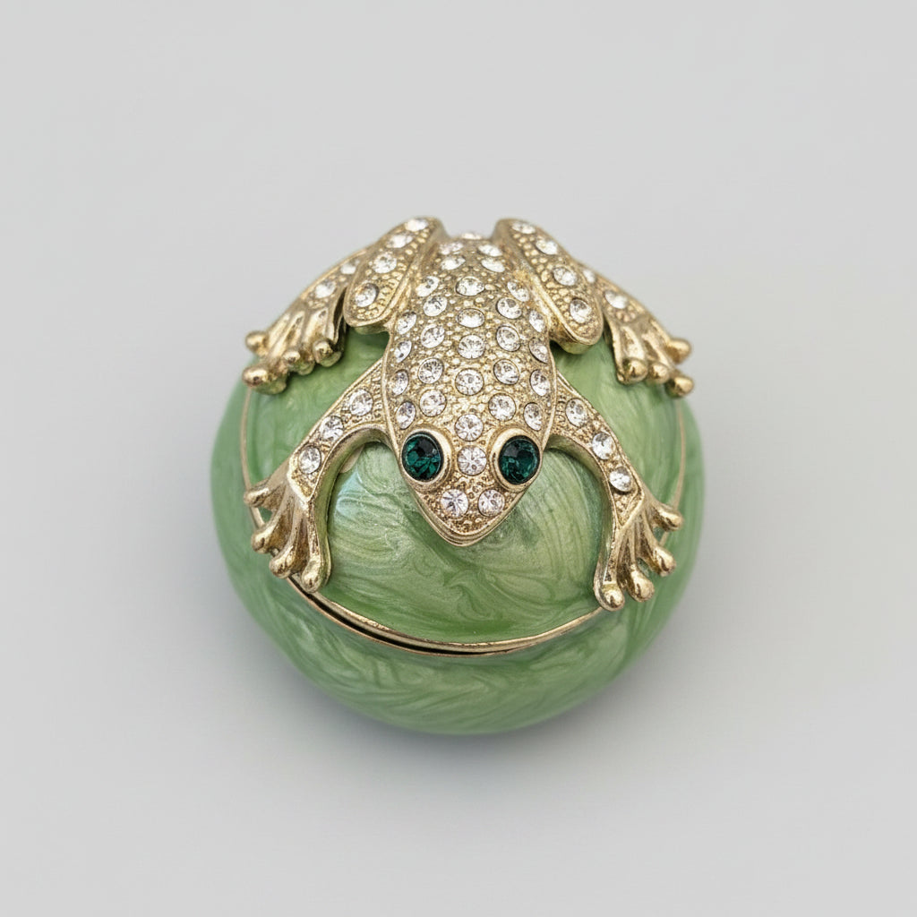 Emailierte Zinn Pillendose Frosch – Rund 7 cm Durchmesser