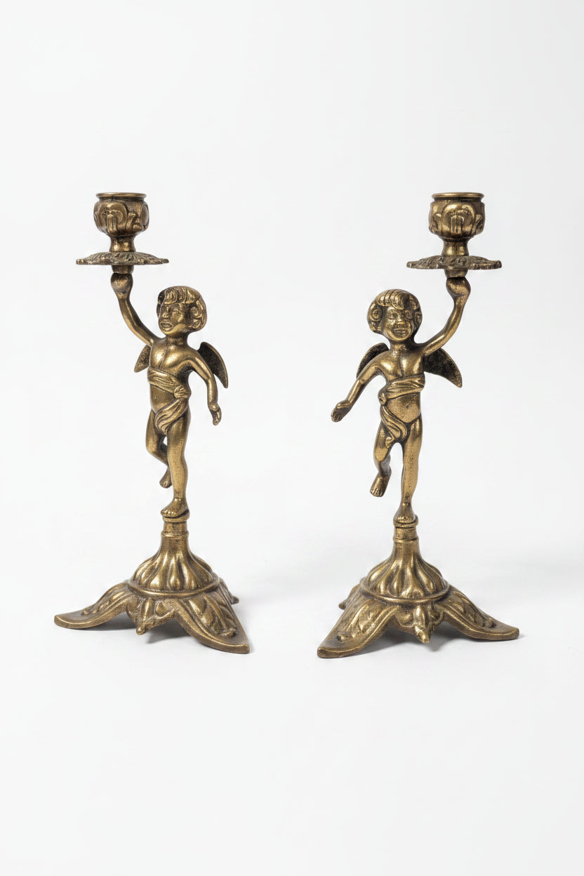 Antikes Paar Bronze Kerzenhalter – Junge Engel – Höhe 25 cm