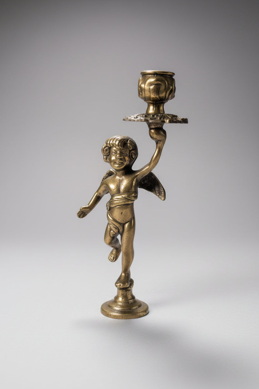 Antikes Paar Bronze Kerzenhalter – Junge Engel – Höhe 25 cm