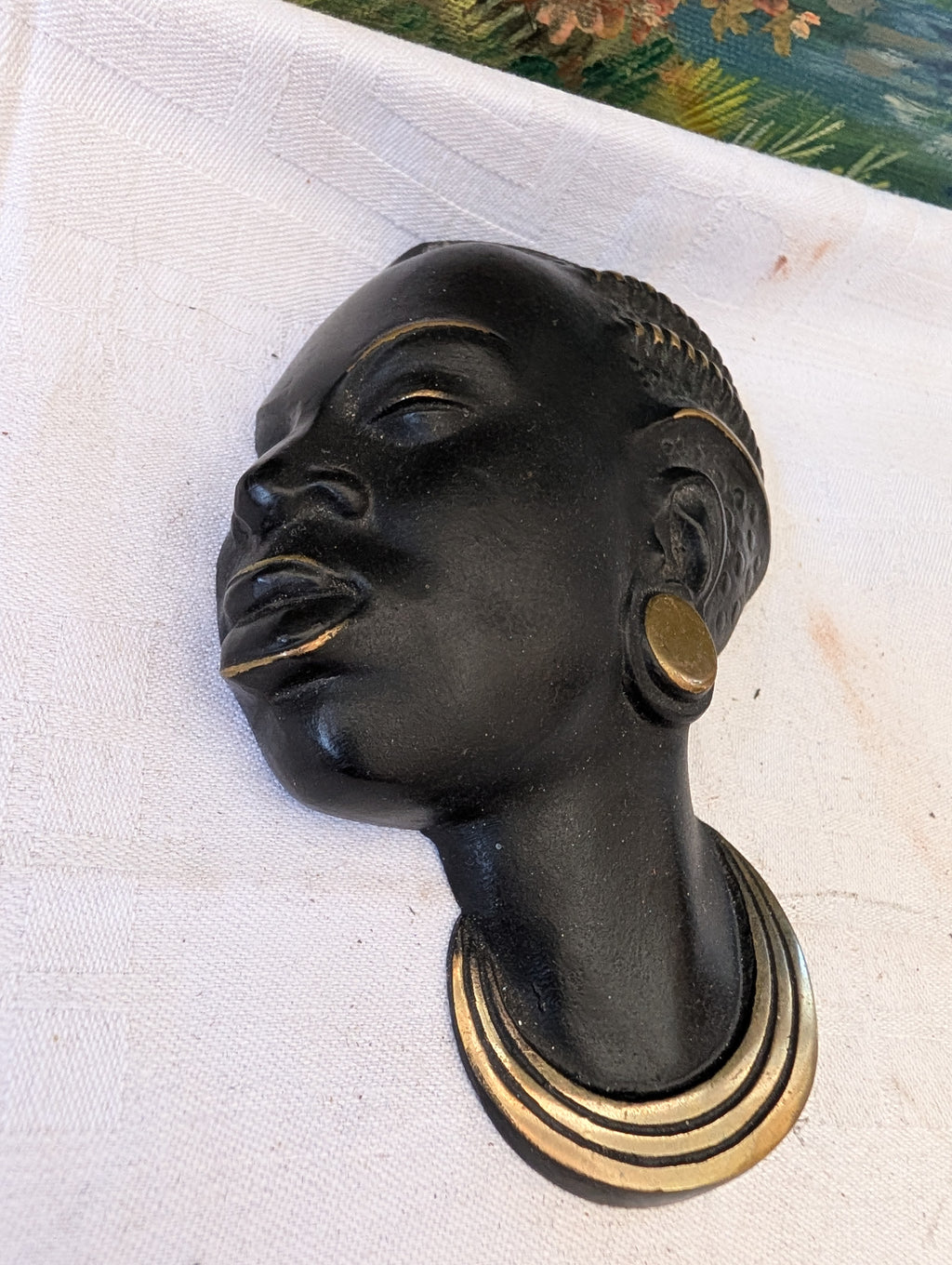 Bronze Gesicht Afrikanische Dame 24 cm – Dekorative Skulptur